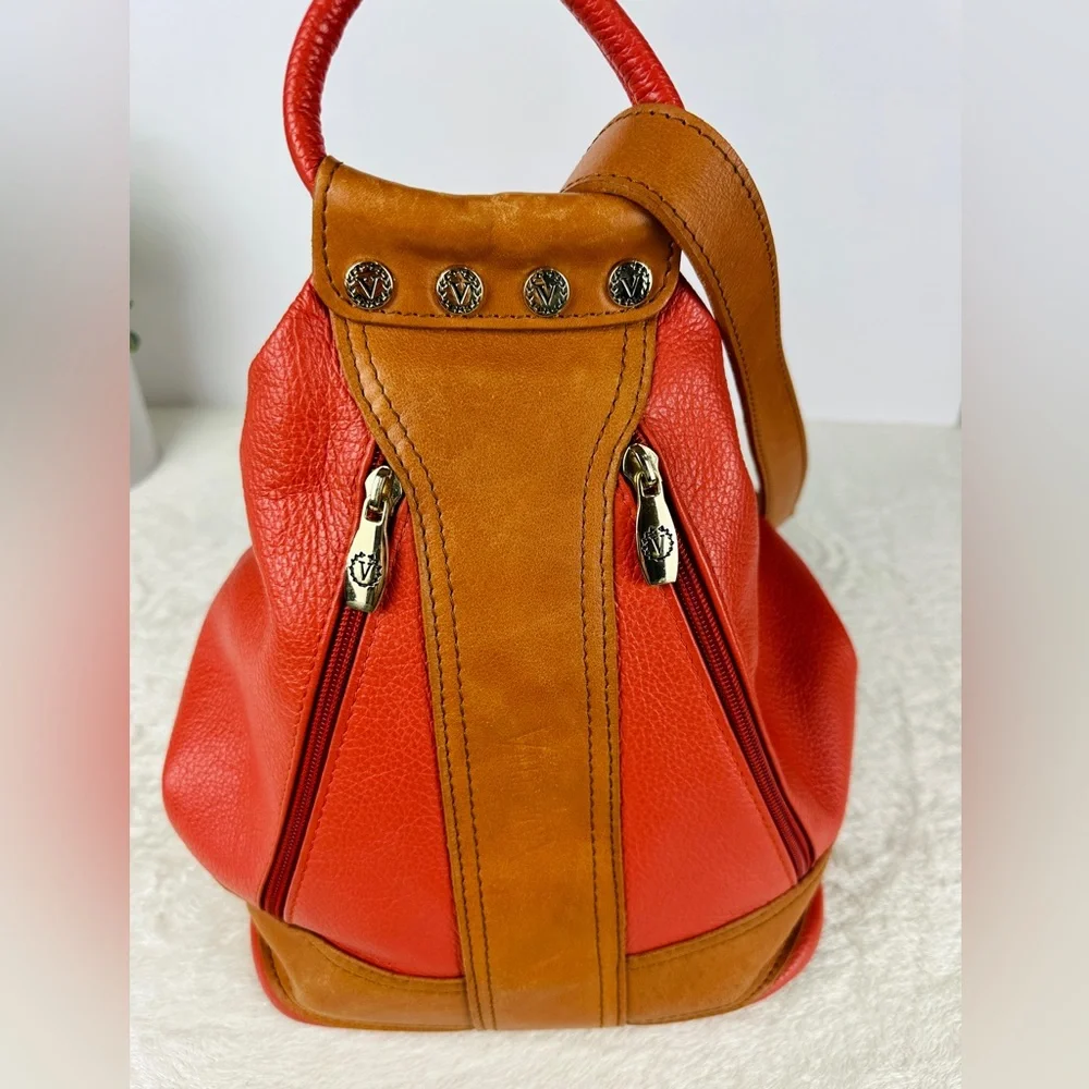 RARE Vintage Valentina Coral Convertible Bucket Bag Leather